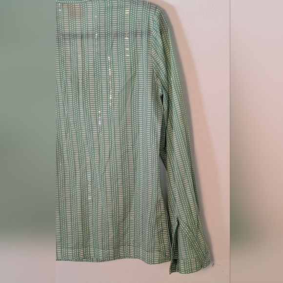 TORY BURCH Stephanie Green Sequin V-Neck Long Sleeve Cotton Tunic Blouse Size 6 - Picture 9 of 14